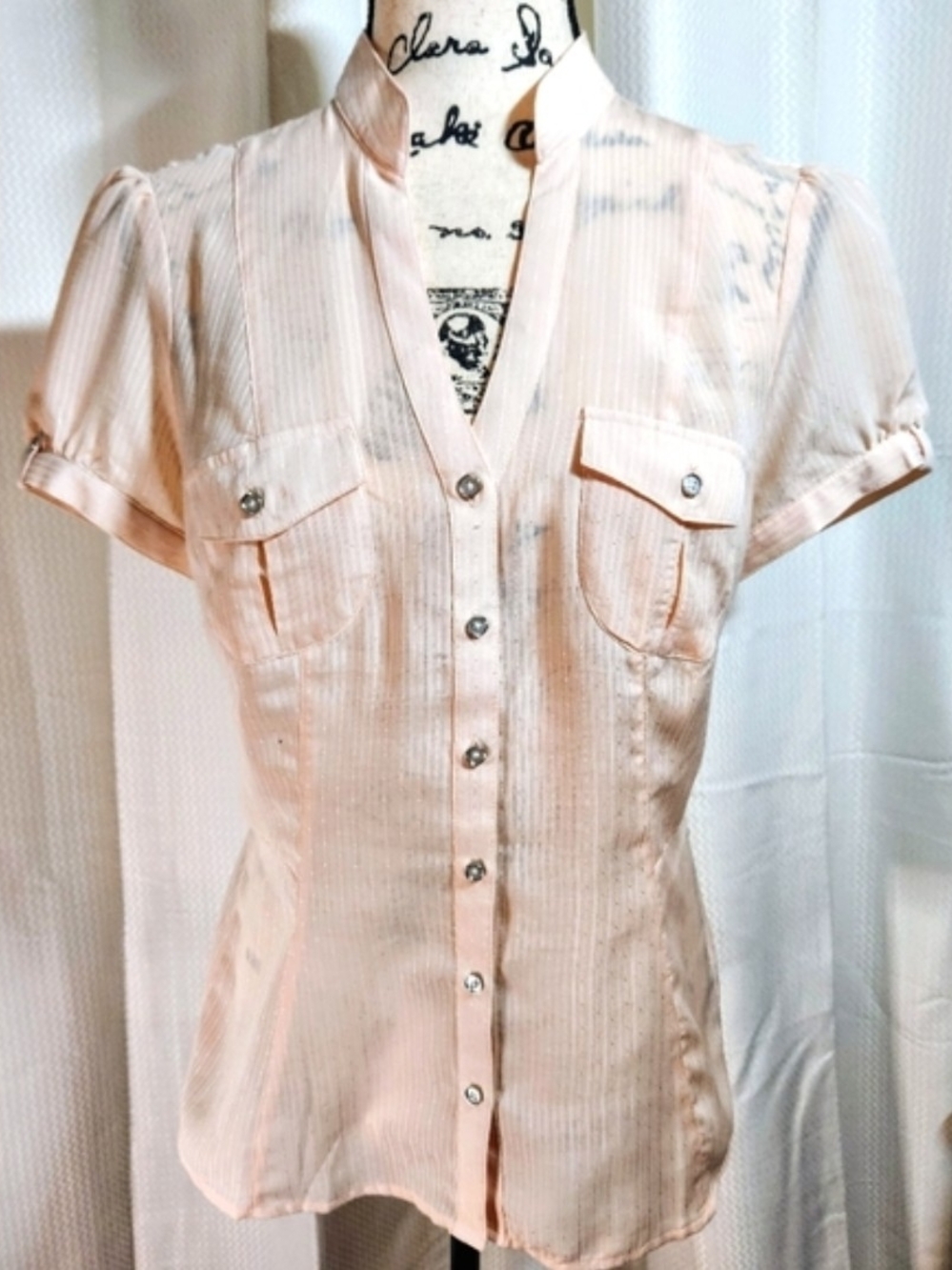 Women’s Blush Pink Short-Sleeve Button Front Shirt